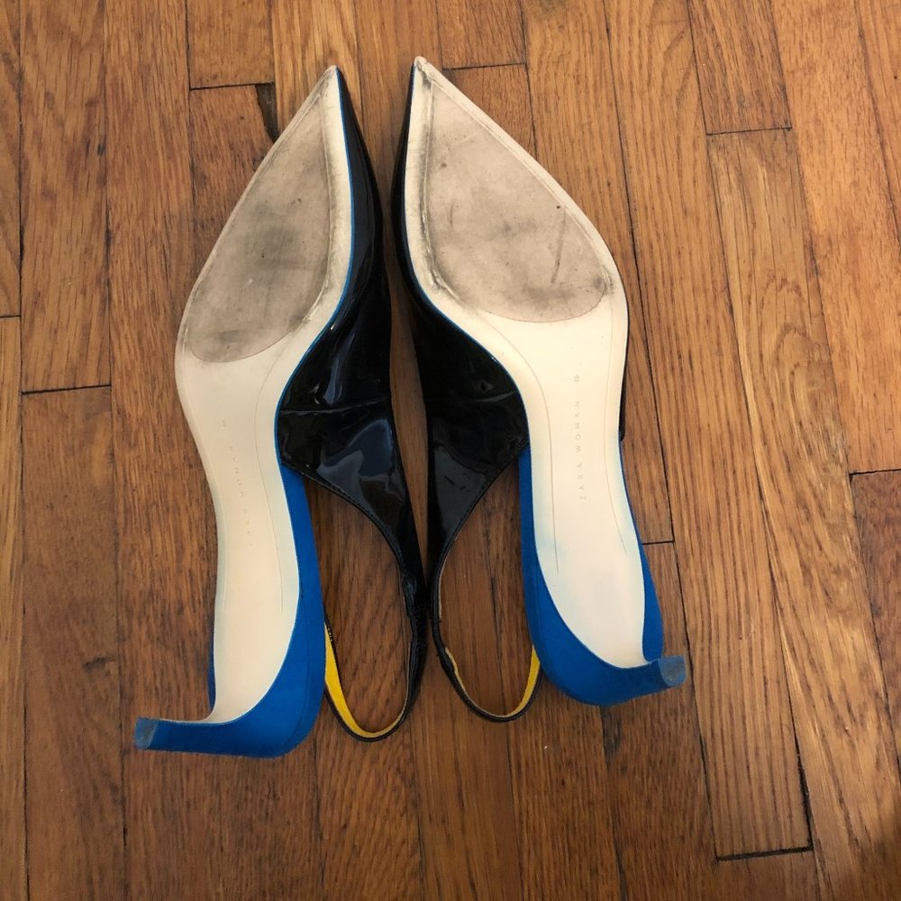 Zara Contrast Patent Suede Pointy Toe Slingbacks - Picture 11 of 11